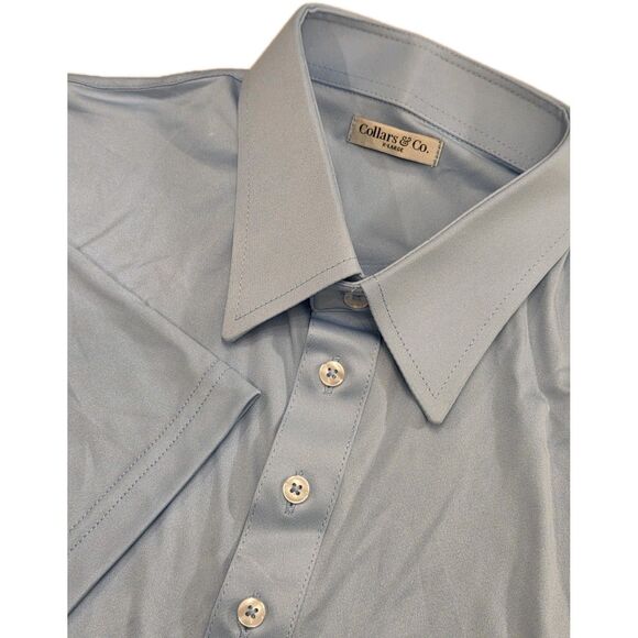 NWOT Collars & Co Men’s XL English Spread Collar Polo Shirt –Sky Blue Solid Read - Picture 1 of 8